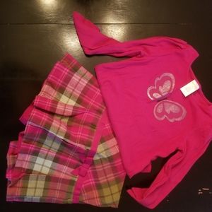 Pink plaid skirt with butterfly shirt
